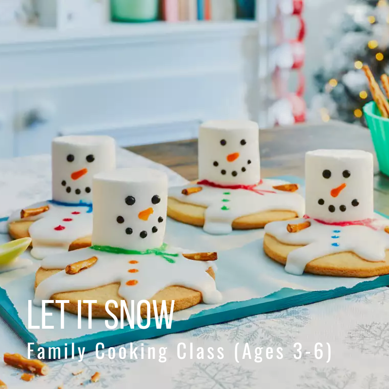 Melted snowman cookies with marshmallow heads, icing, and pretzel arms on a tray.