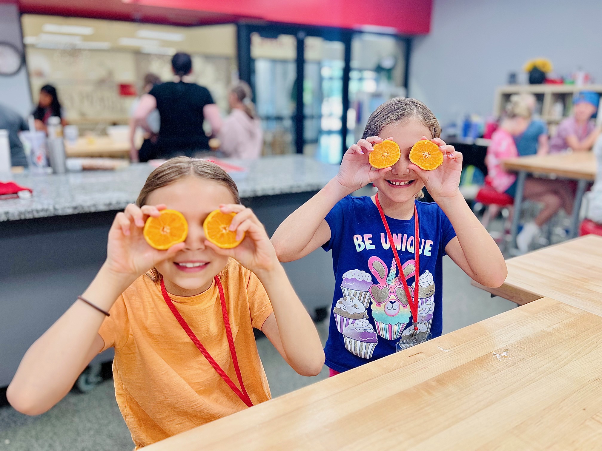 a woman sitting on a table