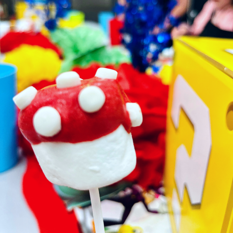 a close up of a decorated cake