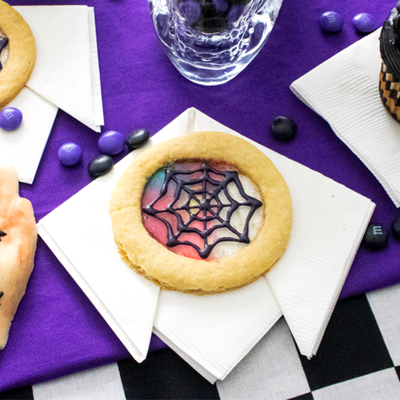 a table topped with a cut in half