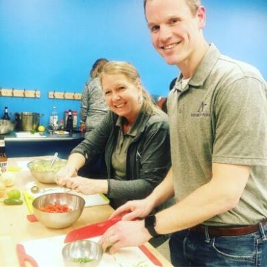 a person preparing food on a table