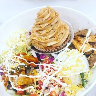 a plate full of food